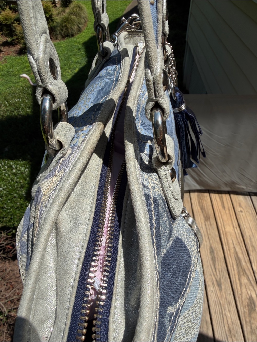 Coach Poppy Denim and Metallic Blue Patchwork Rocker Satchel 2010 w TAGS - Picture 7 of 17